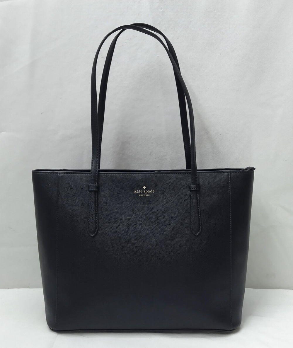 Kate Spade New York Black Leather Double Handles Zipper Closure Tote Bag